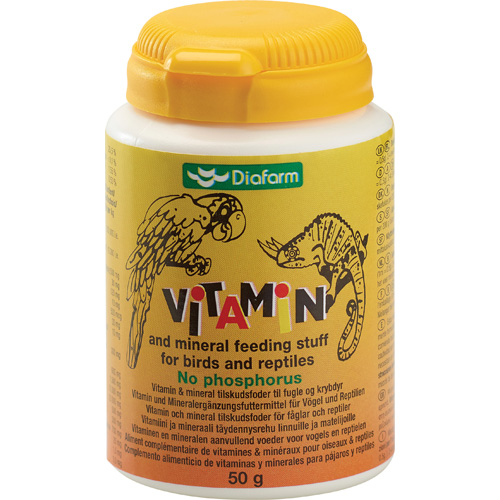Billede af Diafarm Fugle og Krybdyr Vitamin og Mineral Pulver - 50g - Uden Fosfor