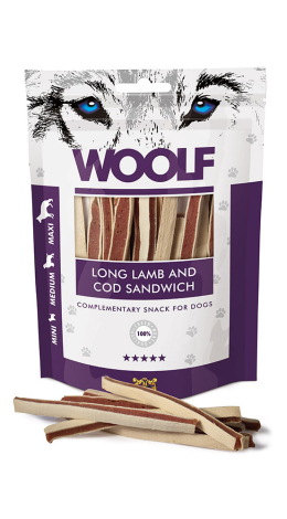Woolf Hunde Snack Godbidder Sanwich - Med Lam og Torsk - 100g - 97% Kød