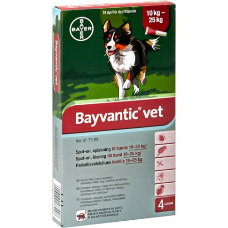 BayVactic Vet Hunde Loppe- og Flåtmiddel - Flere Størrelser - 4 Pipetter