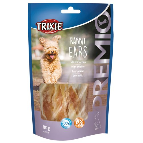 Trixie Premio Hunde Snack Kaninøre - Med Kylling - 80g - Sukkerfrie & Glutenfrie