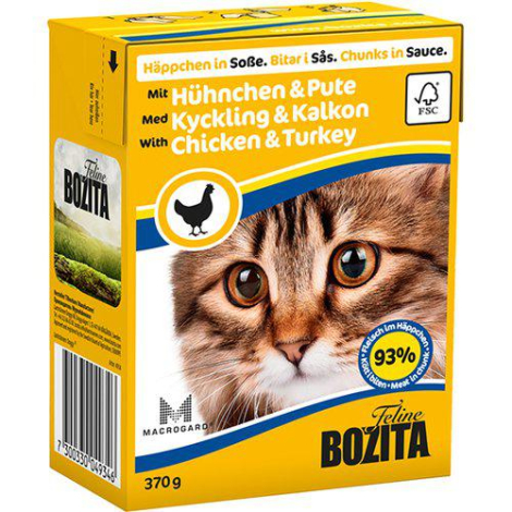 Bozita Katte Vådfoder - Med Kylling & Kalkun Bidder i Sovs - 370g - Tetra
