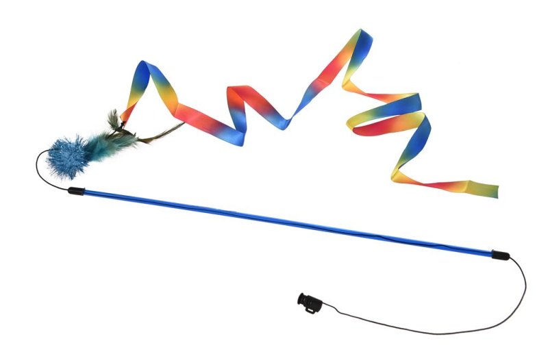 Billede af Kattelegetøjs Drillepind - Med Regnbuevimpel - 137cm - Blå