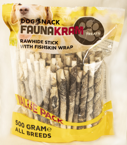 Faunakram Hundesnack Munchy Stænger - Med Fiskeskind - 500g