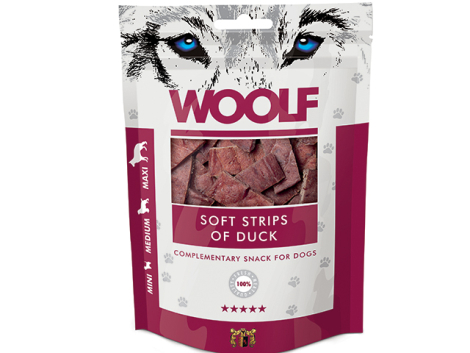 Woolf Hunde Snack Godbidder Strips - Med And - 100g - 90% Kød