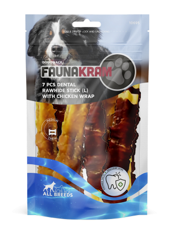 Faunakram Hundesnack Dental Stick - Med Kylling - 7stk - Large