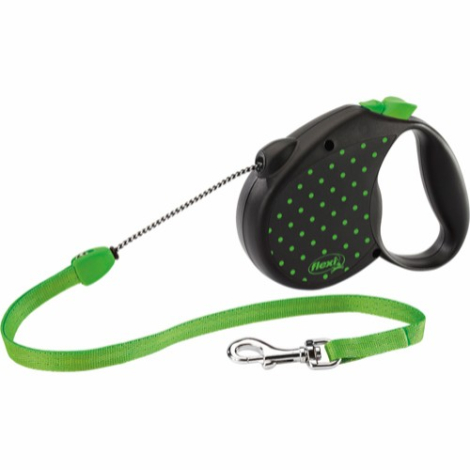 Flexi Color Dots Hundeline - Med Snor - Grøn