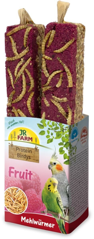 Se JR Farm Birdys Proteinbar - Med Frugt & Melorme - 150g hos Dyreverdenen.dk