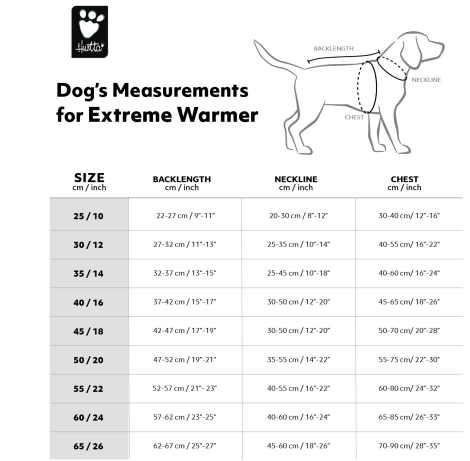 Hurtta Extreme Warmer Hundejakke - Flere Størrelser - ECO - Hedge - Måleskema