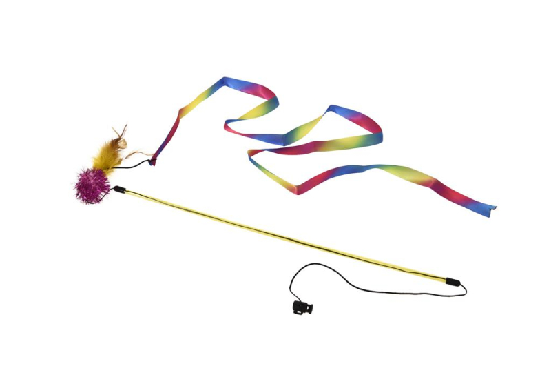 Billede af Kattelegetøjs Drillepind - Med Regnbuevimpel - 137cm - Gul