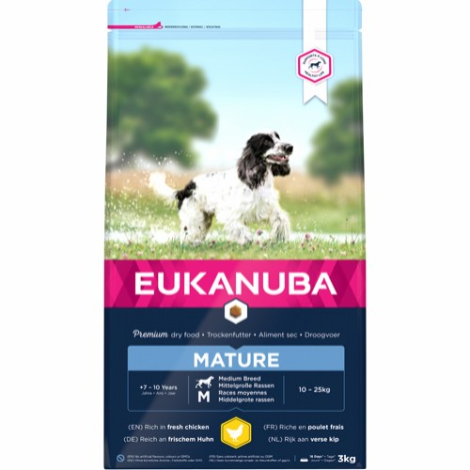 Eukanuba Mature Hundefoder - Medium Breed - Med Kylling - 3kg