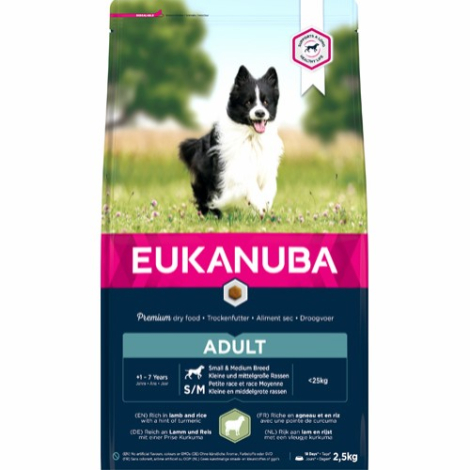 Eukanuba Adult Hundefoder - Small & Medium Breed - Med Lam - 2,5kg