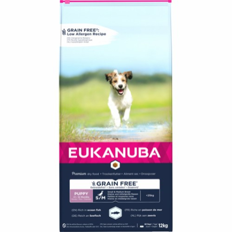 Eukanuba Hvalpefoder - Small & Medium Breed - Med Fisk - 12kg - Kornfri