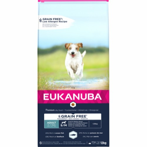 Eukanuba Adult Hundefoder - Small & Medium Breed - Med Fisk - 12kg - Kornfri