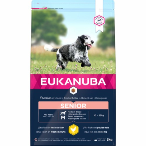 Eukanuba Senior Hundefoder - Medium Breed - Med Kylling - 3kg