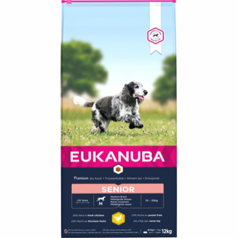 Eukanuba Senior Hundefoder - Medium Breed - Med Kylling - 12kg
