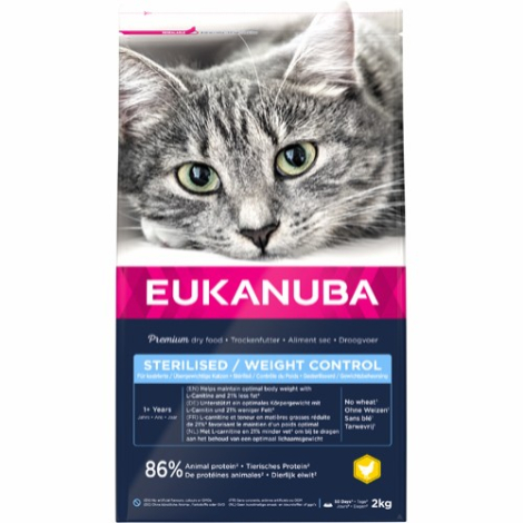 Eukanuba Adult Kattefoder - Steriliserede & Vægtkontrol - 2kg - Kornfri