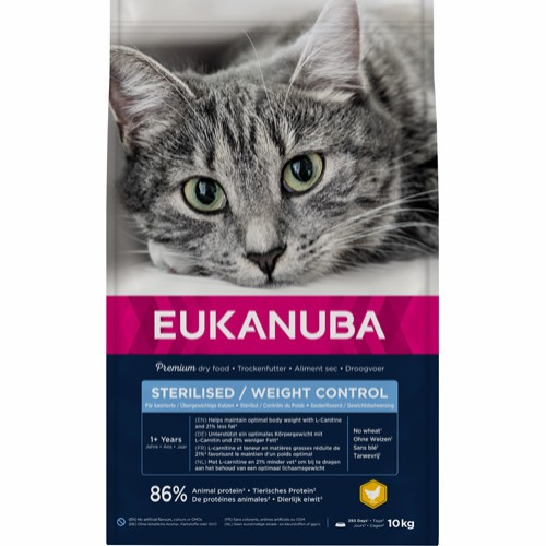Eukanuba Adult Kattefoder - Steriliserede & Vægtkontrol - 10kg - Kornfri