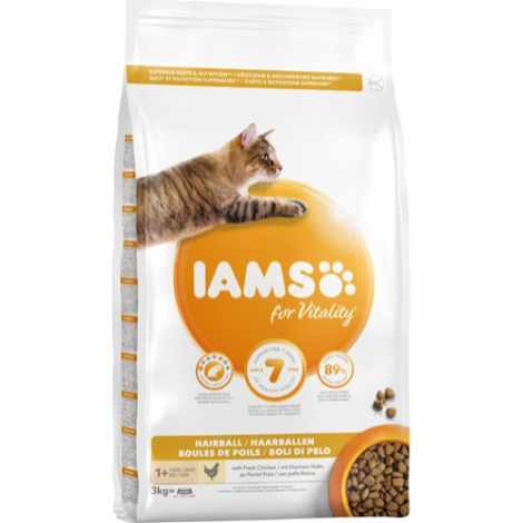 Iams For Vitality Adult Kattefoder - Mod Hårbolde - 3kg