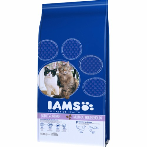 Iams Proactive Health Adult & Senior Kattefoder - Med Kylling & Laks - 15kg