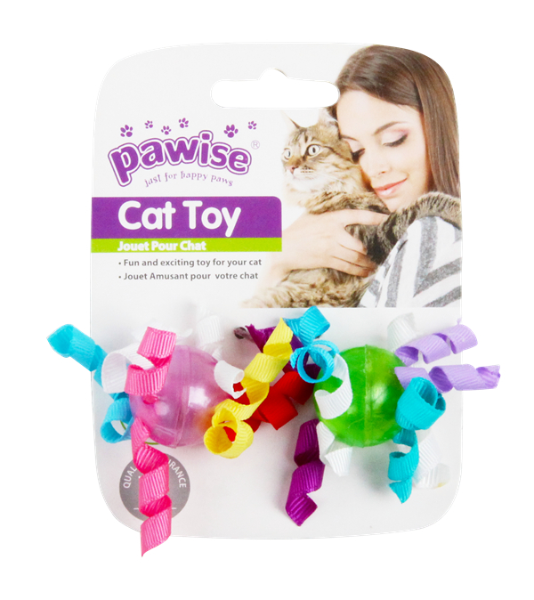 Billede af PaWise Kattelegetøjs Plastik Bolde - Med Bånd - 7cm