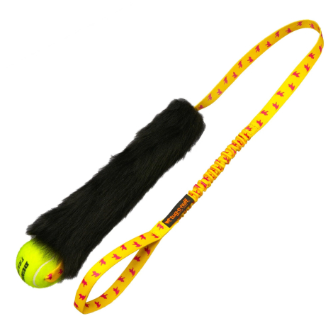 Tug-E-Nuff Bungee Chaser - Med Tennisbold & Sort Fåreskind - 112cm - Orange