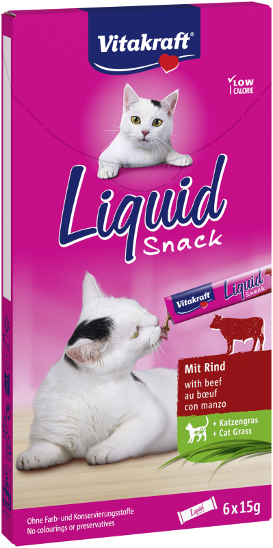 Se Vitakraft Liquid Katte Snack med Okse Inulin og Kattegræs 6x15g hos Dyreverdenen.dk