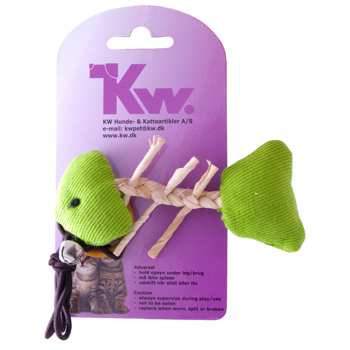 Kw Kattelegetøjs Fiskeskelet Med Snor Og Rangle, 13cm