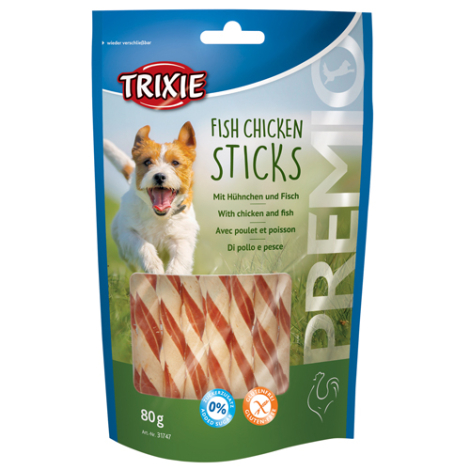 Trixie Premio Hunde Snack Tyggestænger med Fisk og Kyling - 80g - Sukkerfrie - Glutenfrie - 77% Kød og Fisk