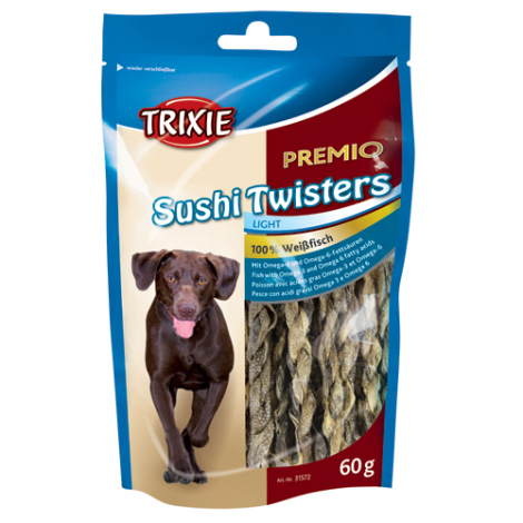Trixie Premio Hunde Snack Godbidder med Sushi Twisters - Hvid Fiskeskind - 60g - 100% Fisk
