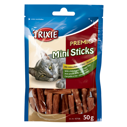 Trixie Premio Katte Snack Godbidder Mini Sticks - Med Kylling og Ris - 50g - 67% Kød - - - - -