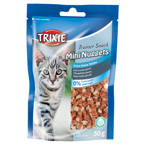 Trixie Katte Snack Godbidder Mini Nuggets - Med Tun, Kylling og Katteurt - 50g - 84% Kød - Sukkerfrie
